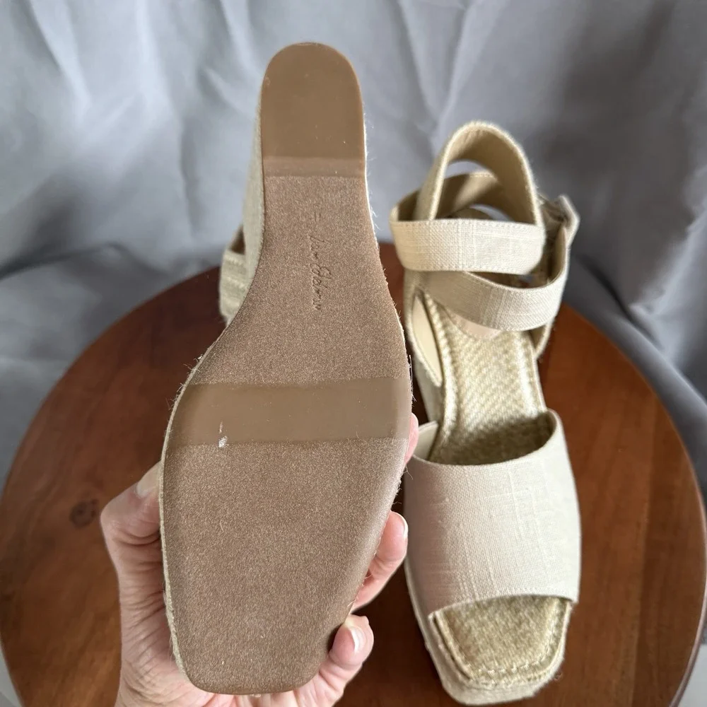 Sam Edelman Vada Natural Linen Espadrille Wedge Sandals Women Size 11 I6283F2250